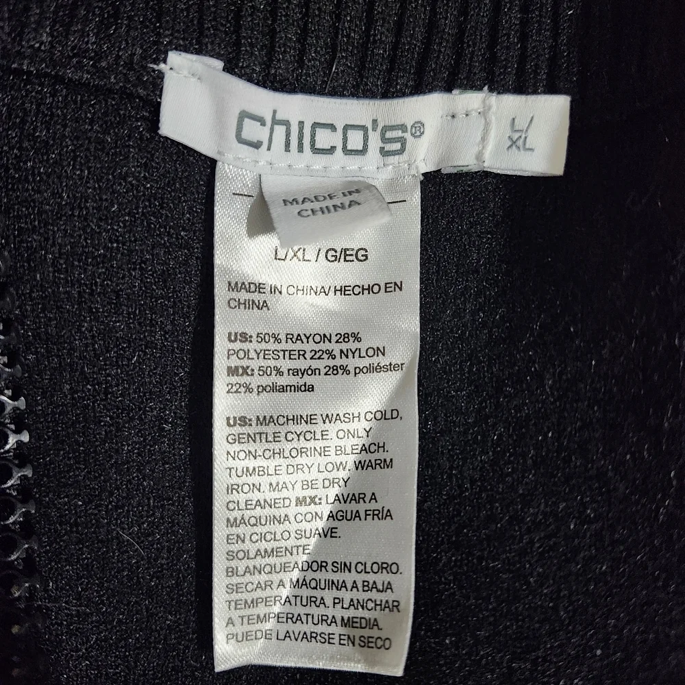 Chico's Embellished Black Zipper Sweater Ruana L/XL